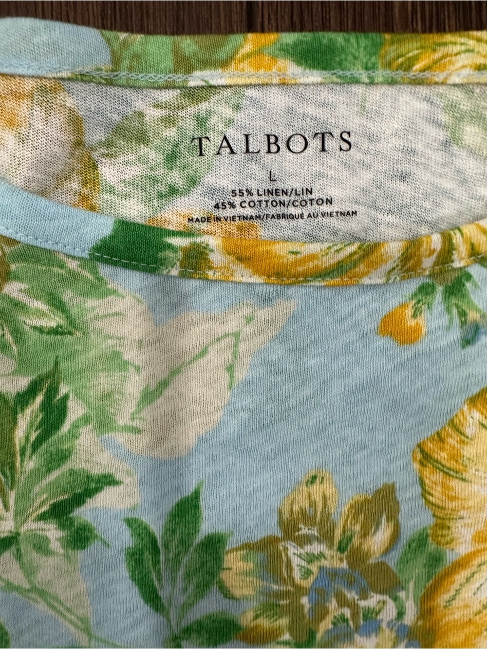 Talbots Sky Blue Floral Tee with Yellow & Green Blooms - Picture 3 of 3